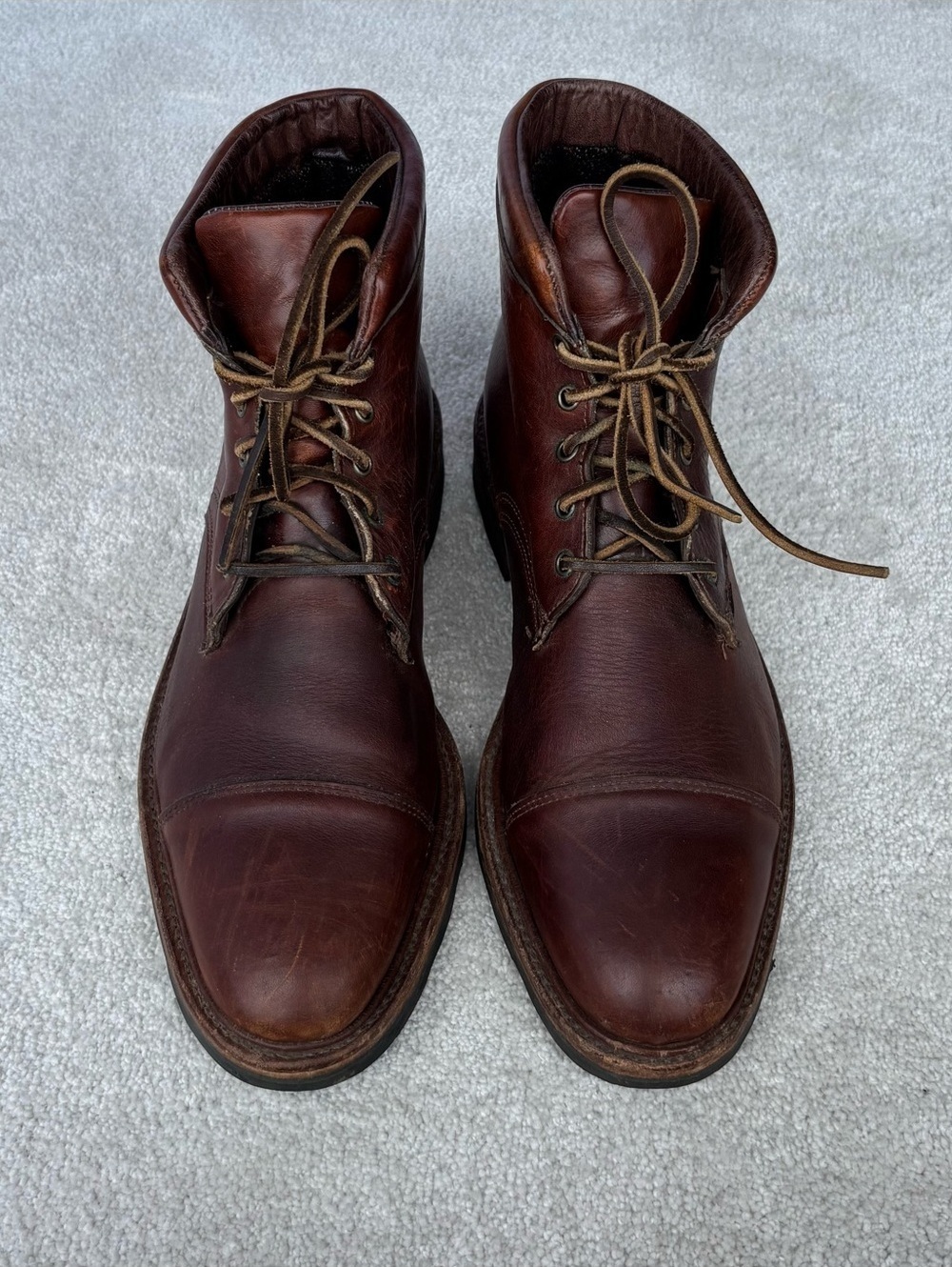 Cole Haan Men's Brown Leather Cap-Toe Lace-Up Boots